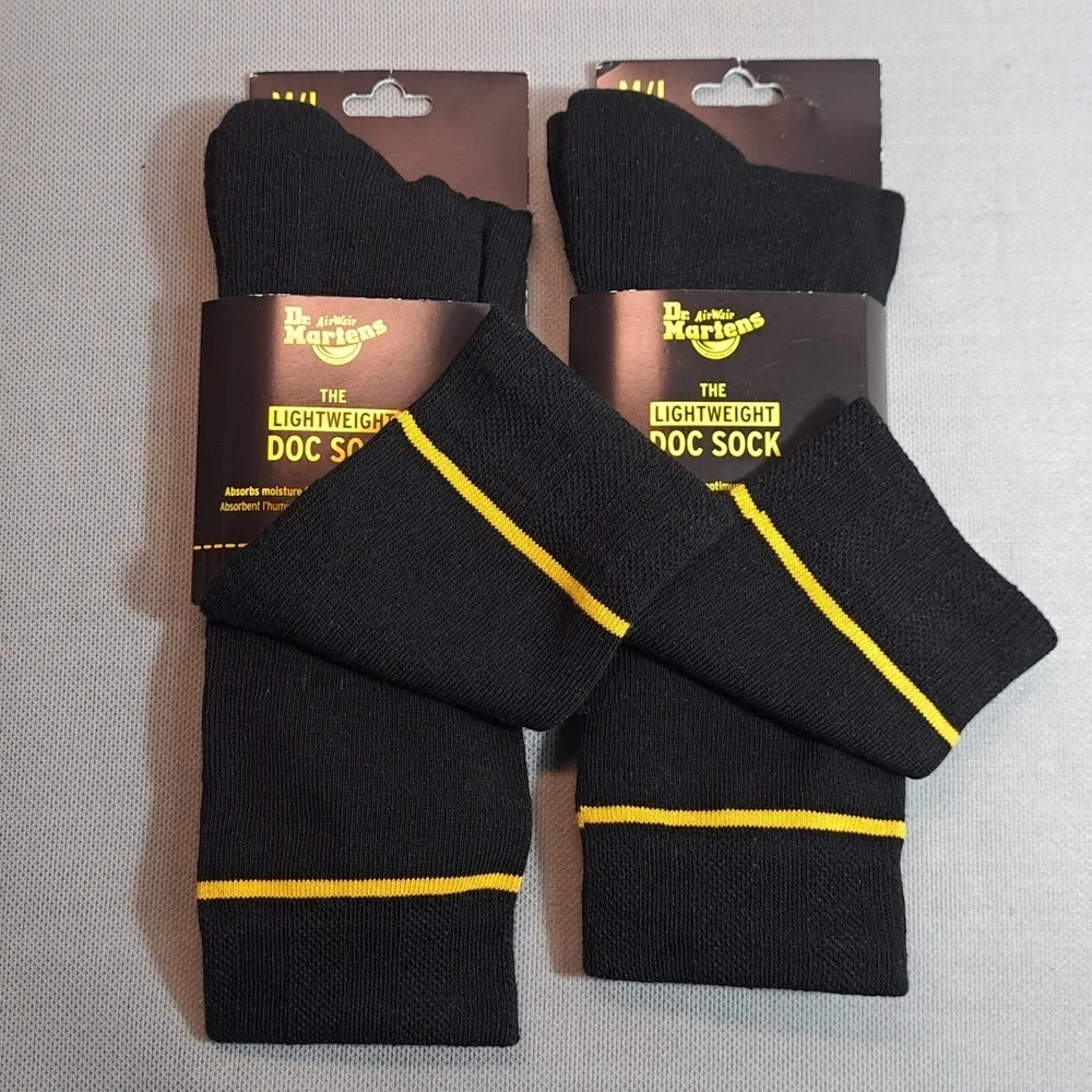 2-Pairs Dr. Martens The Lightweight Doc Sock‎ Black/Yellow Size M/L